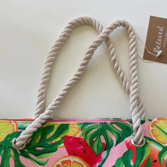 Jumbo Multi Color Tropical Fruit Beach Tote - Picture 3 of 11
